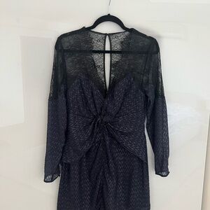 Self-Portrait Navy/Black Lace Evening Dress